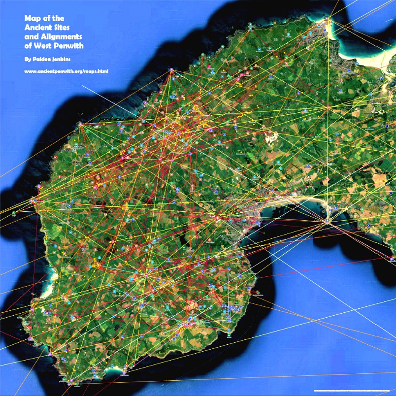 Map of the ancient site alignments in West Penwith