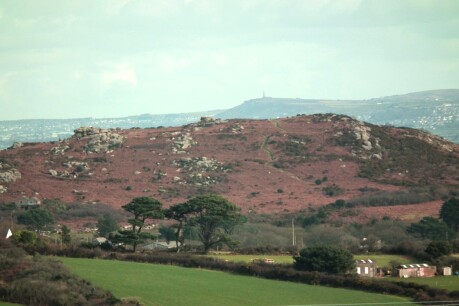 Trencrom Hill with Carn Brea behind, from Castle an Dinas, looking along alignment 83
